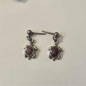 Purple and silver turtle earrings